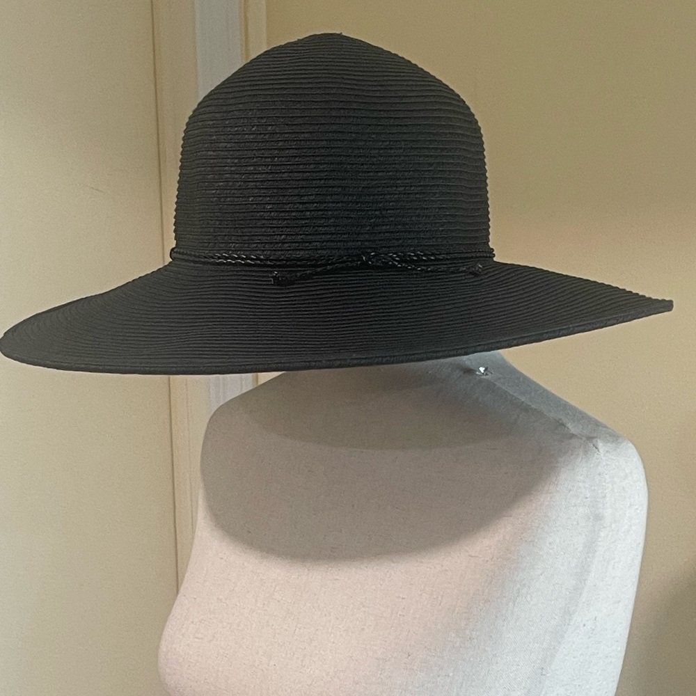 Nine West Floppy Sun Hat With Tie Band Black Beach Summer Vacation OS - Picture 4 of 11